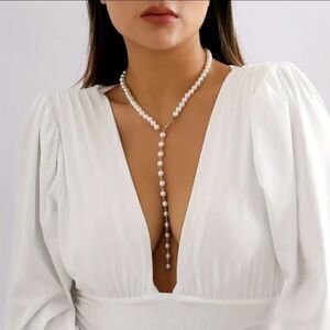 Women's Vintage Faux Pearl Beads Long Tassel Necklace